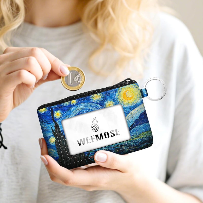 WEFMOSE Small Wallet Keychain with Clear ID Window Zipper Cute ID Case Coin Purse for Women Water Resistant Coin Pouch-Starry Night Keychain Wallet - Image 2